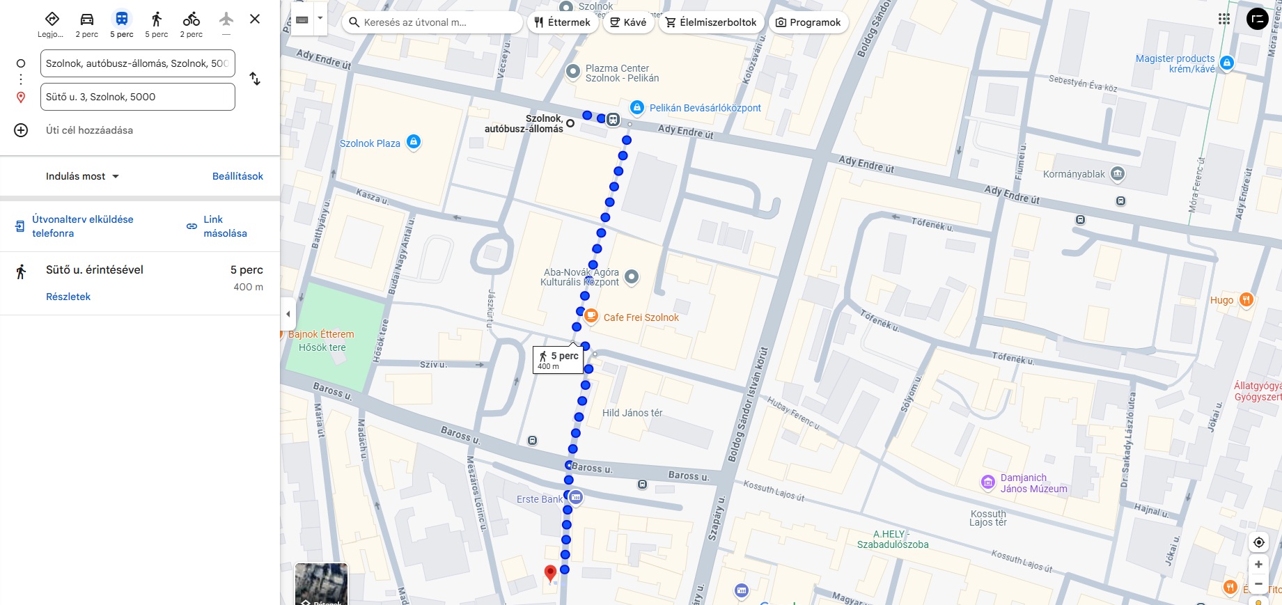 Buszpálya → helyszín térkép